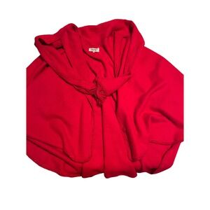 Peruviantex Red Alpaca button-up poncho with attached fringed scarf Ladies ‎ M